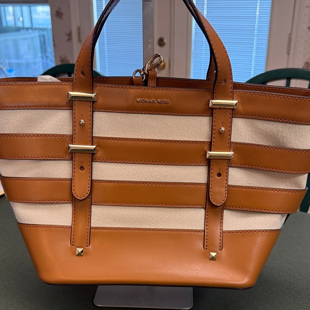 Michael Kors Brown and Cream Striped Tote